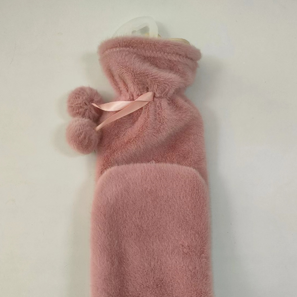 Pom Pom faux fur long hot water bottle