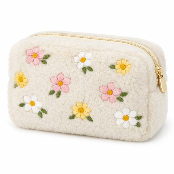  绣花毛绒化妆包