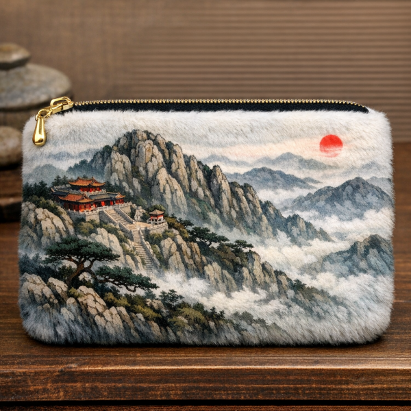 Misty Peaks Faux Fur Art Pouch