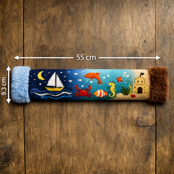 Seaside Dreams Embroidered Hot Water Bottle Cover – 55 cm Draft‑Guard Style