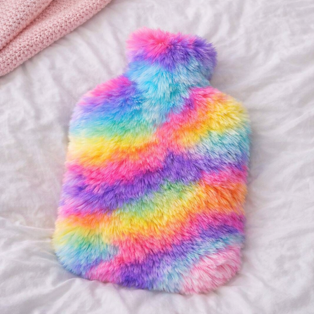 Rainbow Plush Hot Water Bottle Cover – Premium Fuzzy Comfort Series