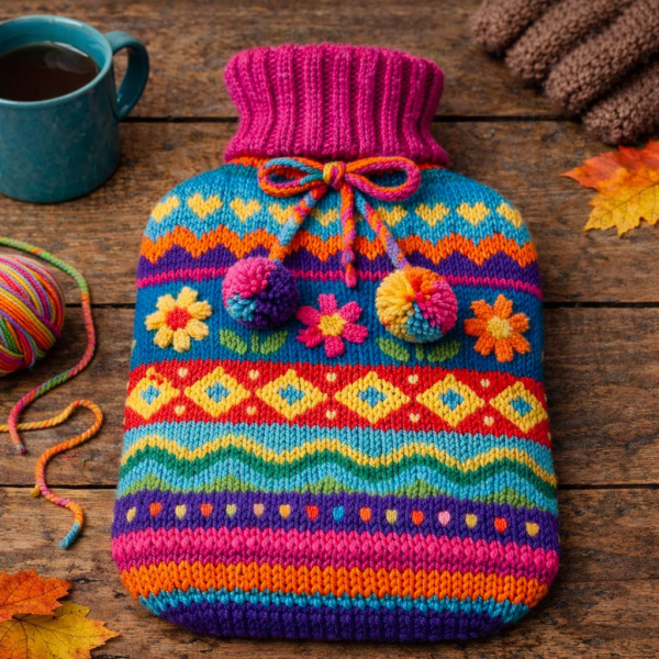 Artisan Knit Comfort Hot Water Bottle Cover – Multicolor Heritage Edition