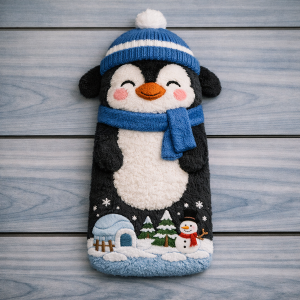 Winter Warm Series Small Long Hot Water Bottle Cover – Penguin