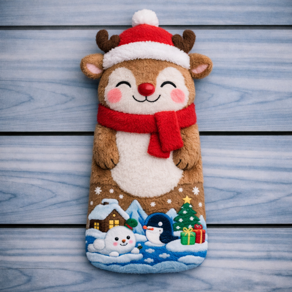 Winter Warm Series Small Long Hot Water Bottle Cover – Reindeer