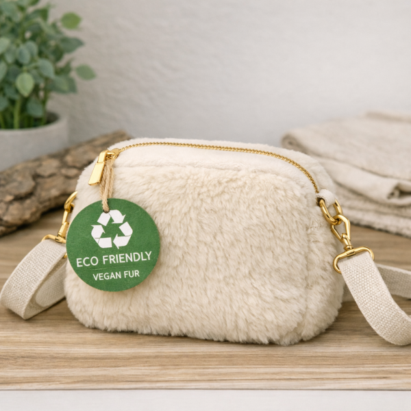 Eco-Friendly Vegan Faux Fur Crossbody Bag with Recycled Strap
