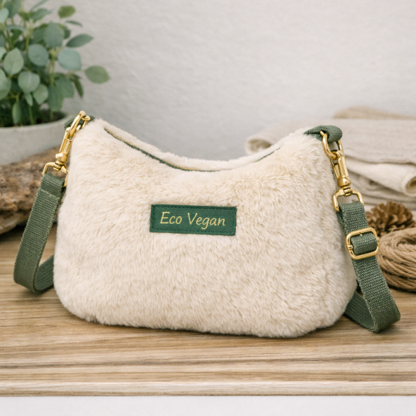 Eco Vegan Faux Fur Shoulder Bag with Recycled Polyester Strap