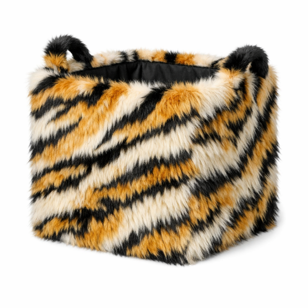 Faux Fur Tiger Stripe Storage Basket | European Home Collection