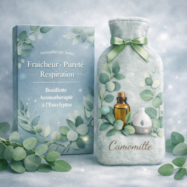 Eucalyptus Aromatherapy Small Long Hot Water Bottle – Fraîcheur · Pureté · Respiration