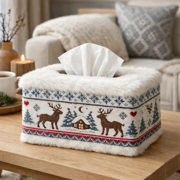 Faux Fur Tissue Box Cover – Nordic Style
