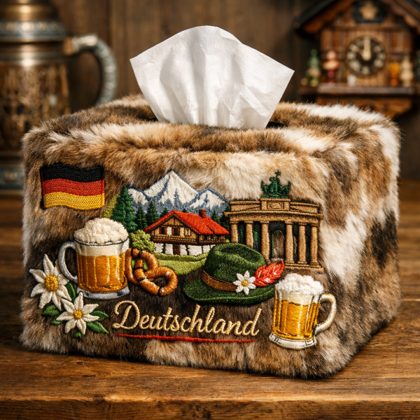 Faux Fur Tissue Box Cover – German Cultural Edition