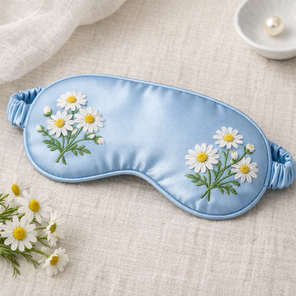 Chamomile Embroidered Silk Sleep Mask