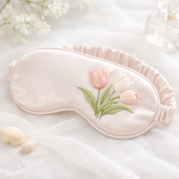 Silk Sleep Mask with Tulip Embroidery | Summer Collection