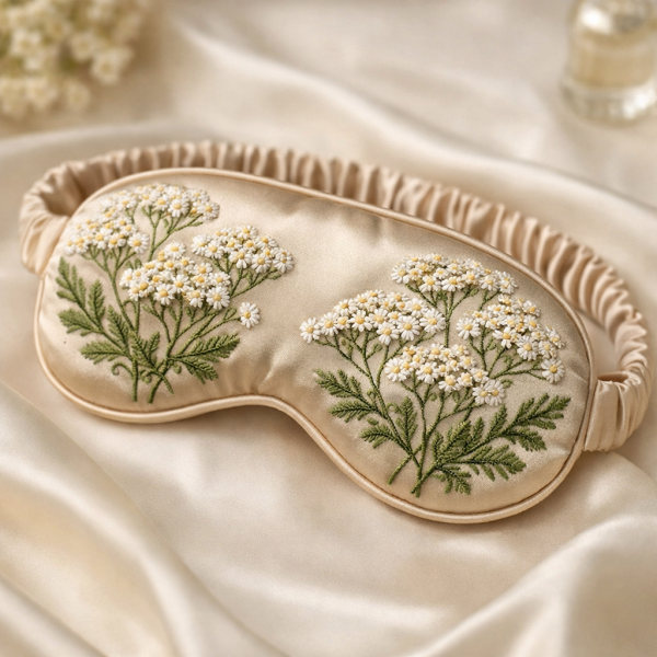 Silk Sleep Mask with Yarrow Embroidery