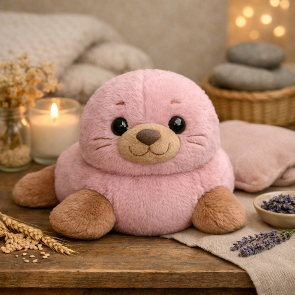 Dusty Pink & Light Brown Seal Microwavable Plush Toy